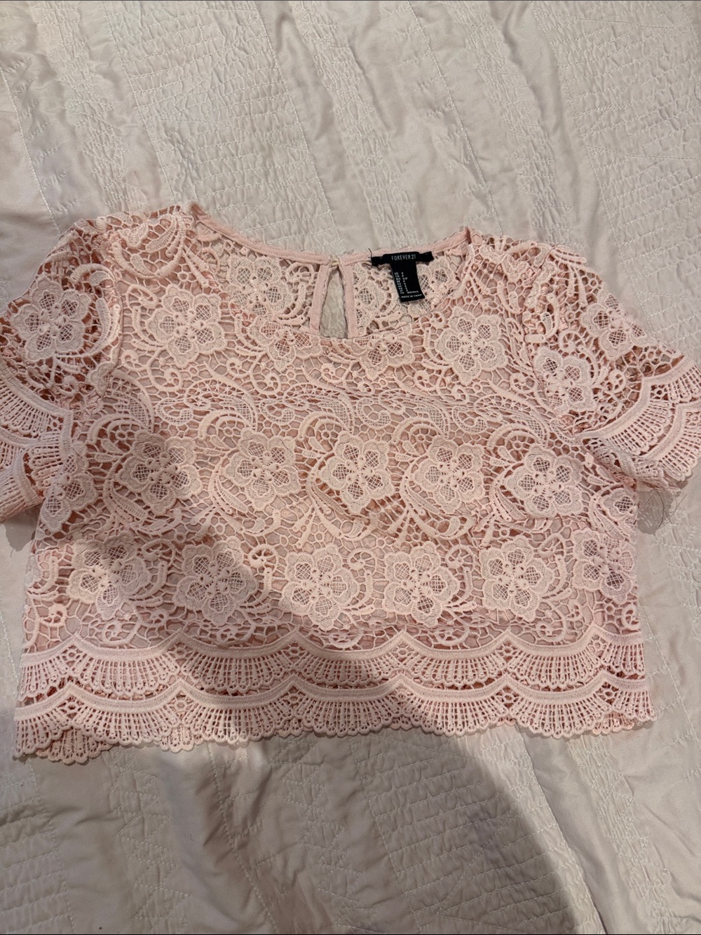 Forever 21 Blush Pink Floral Lace Crop Top